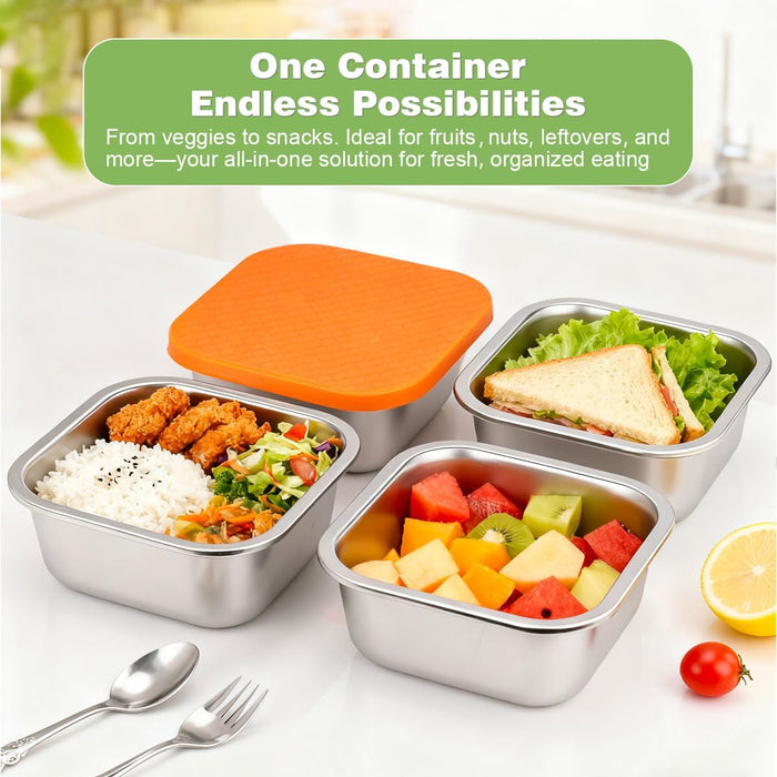 4 Pack Stainless Steel Sandwich Containers & Box, 30oz Metal Food Storage