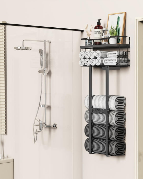 Towel Racks for Bathroom 31inch Wall Mounted Towel Rack,Floating Shelf with Wood Plank,Towel Storage for Bathroom can Ho