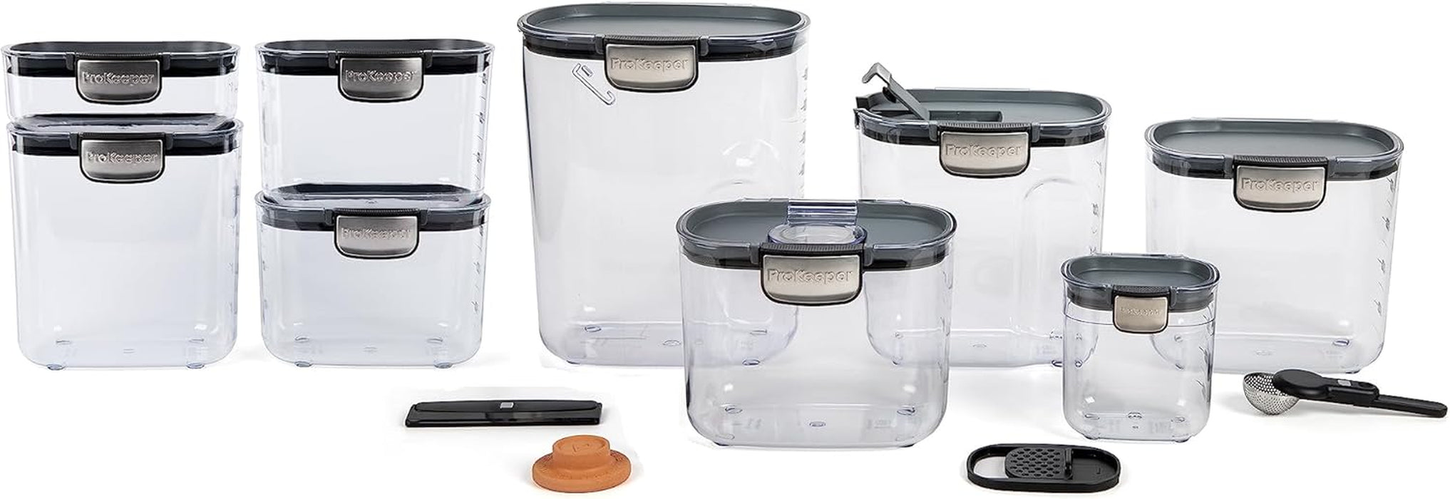 Prokeeper+ 9 Piece Clear Plastic Airtight Food Flour and Sugar Baker'S Kitchen Storage Organization Container Canister Set with Magnetic Accessories