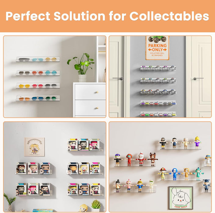 4 Pcs 15" Acrylic Shelves for Wall Storage and Organizer, Clear