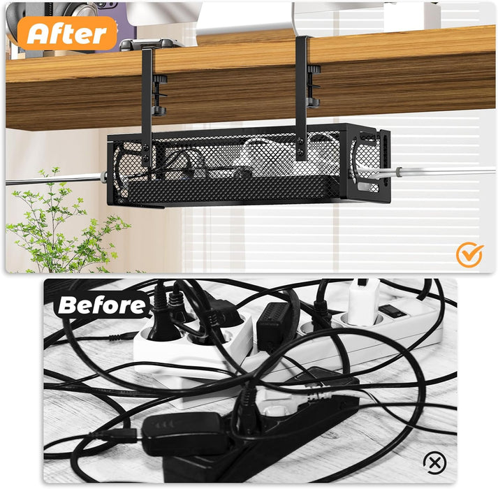 Under Desk Cable Management Tray, 15.7'' No Drill Steel Desk Cable Organizers, Wire Management Tray Cable Management Rac