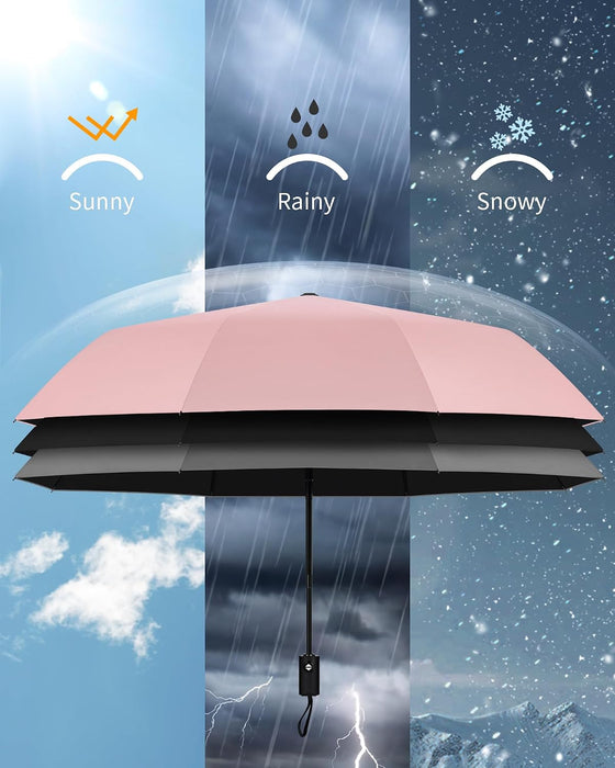 Compact Travel Umbrella for Rain - Windproof Automatic Umbrellas, UV Umbrella for Sun Protection with Black Anti-UV Coat