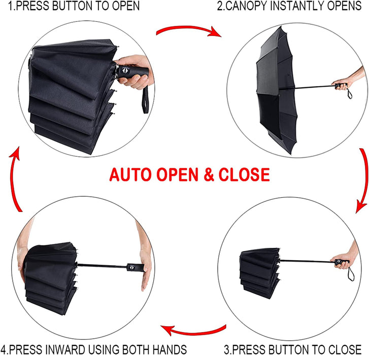 Travel Essentials Umbrella Windproof Compact Collapsible Light, Automatic, Strong and Portable, Wind Resistant Folding S