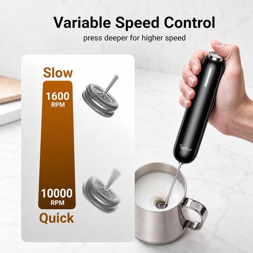 InstaWhisk Upgraded Milk Frother with Variable Speed - Rechargeable Handheld Coffee Frother Wand with Detachable Whisks,