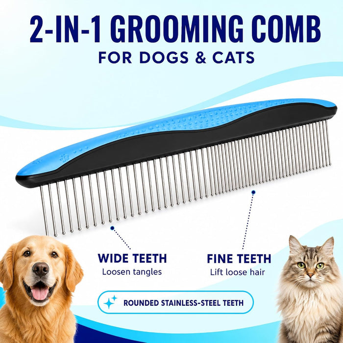 Deshedding Brush & Metal Comb Grooming Combo