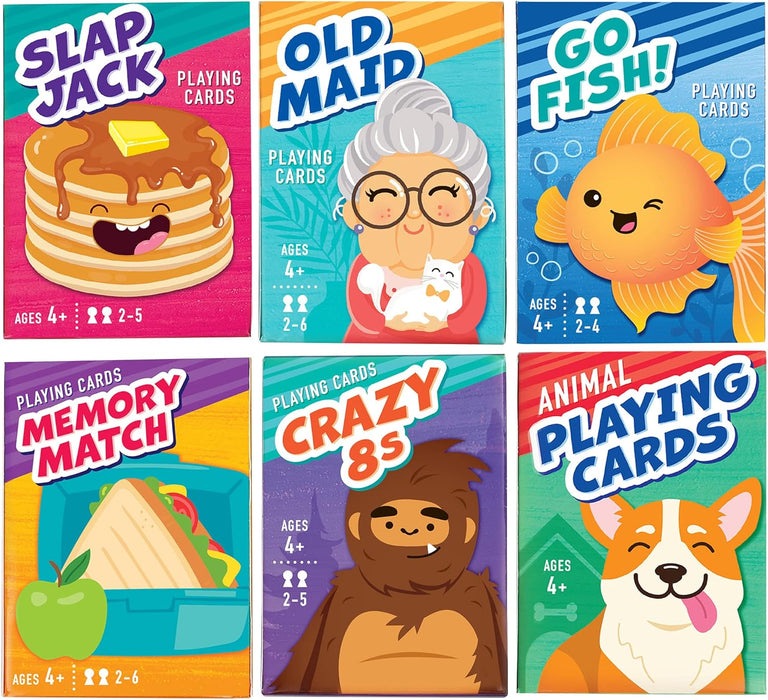 Card Games for Kids, 6 Decks, Go Fish, Old Maid, Crazy 8s