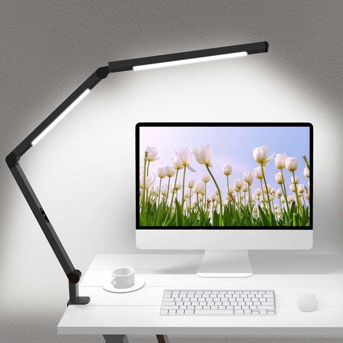 LED Desk Lamp with Clamp, Architect Desk Lamp with Dual Light and Adjustable Swing Arm, Clip-on Eye-Care 4 CCT Modes & 5