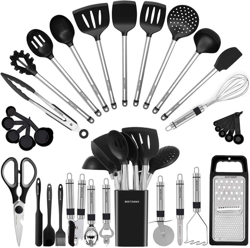 Kitchen Utensil Set-Silicone Cooking Utensils-33 Kitchen Gadgets & Spoons for Nonstick Cookware-Silicone and Stainless S
