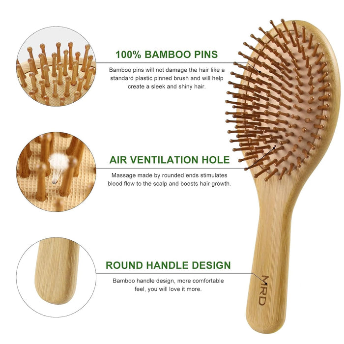 Hair Brush Set, Natural Bamboo Comb Paddle Detangling Hairbrush, Wide-tooth and tail comb No Bristle, suit for Women Men