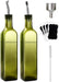 Olive Oil Dispenser Bottle, 2 Pcs Glass Olive Oil Dispenser and Vinegar Dispenser Set with 2 Stainless Steel Pourers, 4 Labels,1 Brush and 1 Funnel Oil Bottles for Kitchen (500Ml)