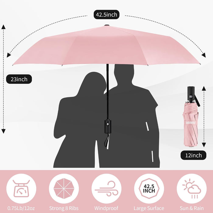 Windproof Travel Umbrella, Automatic Umbrellas for Rain, Portable & Compact Umbrellas for Backpack, Strong UV for Protec