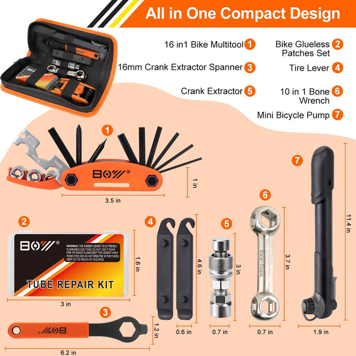 Bicycle Repair Bag With Tire Pump, Portable Tool Kit for Camping Travel - Bike Glueless Patches, Maintenance Essentials 