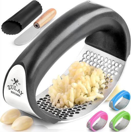 Stainless Steel Garlic Press Rocker Set - Premium Garlic Mincer Garlic Crusher - New Innovative Garlic Crusher with Peel