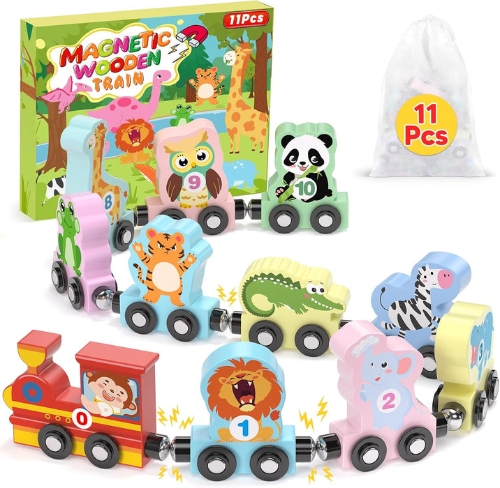 11 Pcs Magnetic Train Set Montessori Toy for Toddler, Animal Birthday Gifts
