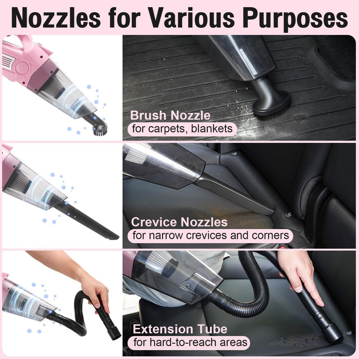 Pink Car Cleaning Kit, 25Pcs Detailing Kit Interior with 4-in-1 Power Handheld Vacuum Cleaner, Detailing Brush Set, 2-in