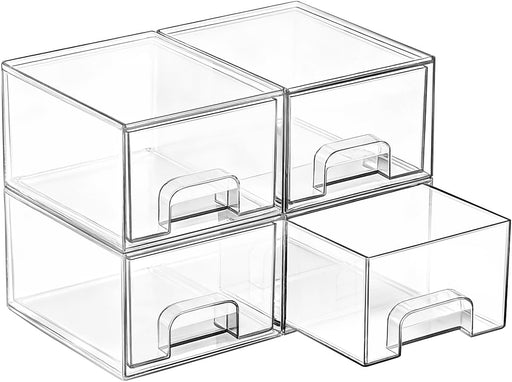 4 Pack Small Clear Stackable Storage Drawers, Fits Narrow Spaces
