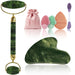 Gua Sha and Face Roller Set: Face Skin Care Tools with Facial Cleansing Brush, 2 Silicone Scrubber Pads & Face Sponge, T
