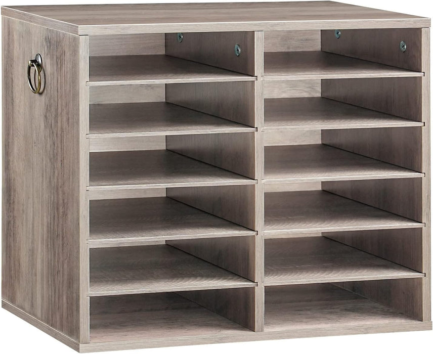 Literature Organizers, 12 Compartments Office Mailbox with Adjustable Shelves, Wood Countertop Literature Sorter for Off