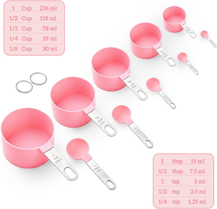 Measuring Cups and Spoons Set, 10 Pieces Stackable Measure Tools with Stainless Steel Handles, Kitchen Gadgets for Cooki