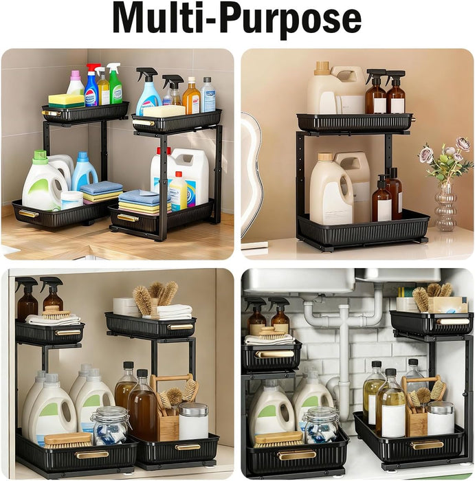 Under Sink Organizer - 2 Pack Multi-Purpose Pull-Out Storage Shelf