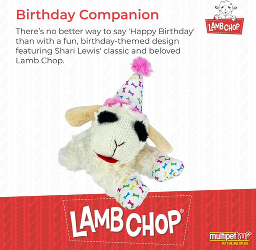 Lamb Chop Dog Plush Toy with Birthday Hat - Squeaky Dog Toy