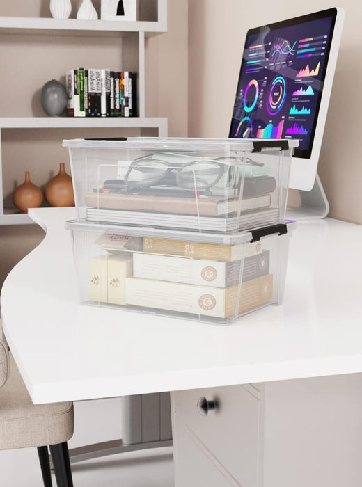 Clear Storage Latch Bins, 6-Pack Storage Organizer Box with Handle and Lids, 5-Litre
