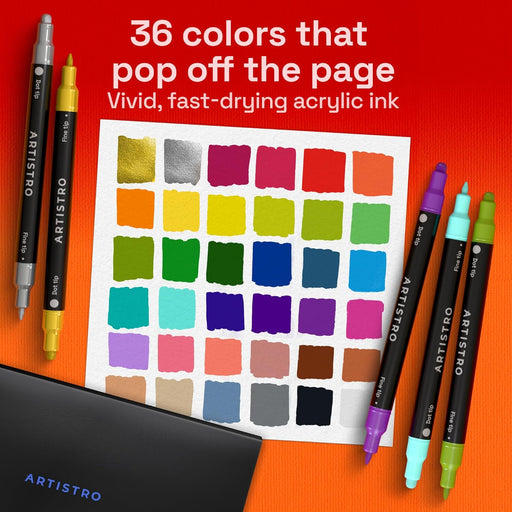 36 Multicolor Dual-Tip Acrylic Paint Marker Pens