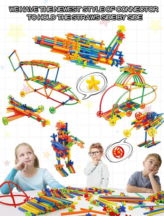 600PCS STEM Building Toys, Straw Constructor Toys Up Grade Engineering Building Sets for Kids Develops Motor Skills and 