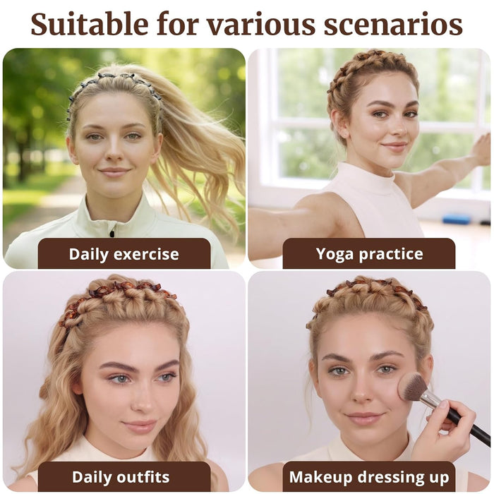 2 Pack Clip Headband for Twisty Bangs, 90s Hair Accessories for Women with 8 Mini Clips, Braided Hair Clip Headbands for Y2K Fashion Styling, Black and Brown