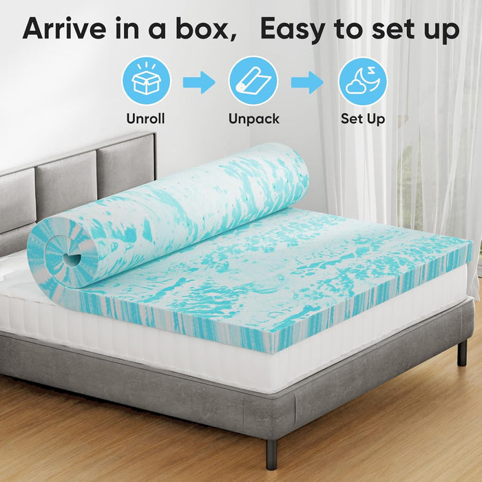 2 Inch Twin Cooling Gel Infused Memory Foam Mattress Topper, Bed Pad