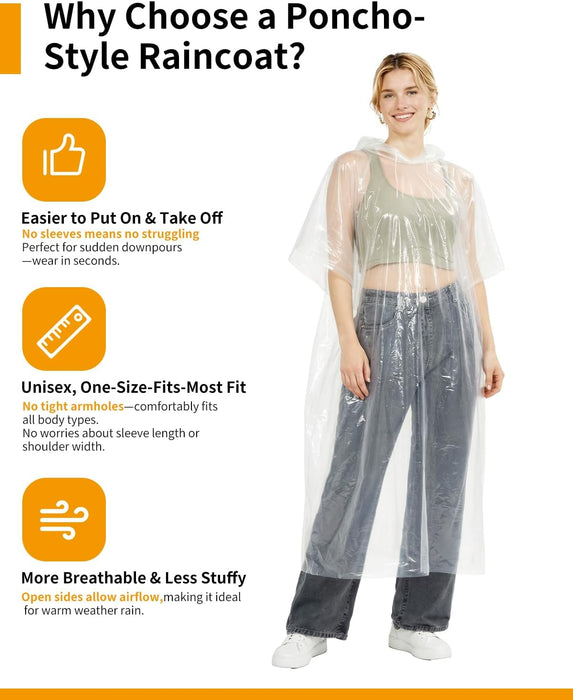 Rain Ponchos for Adults - Extra Long Emergency Poncho with Hood, 6/12/24 Family Pack Raincoat, Home Survival Kits