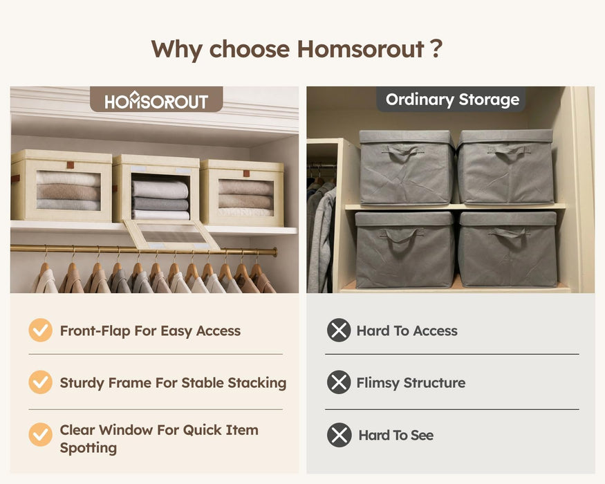 Storage Bins with Lids - Closet Organizer with Front Opening