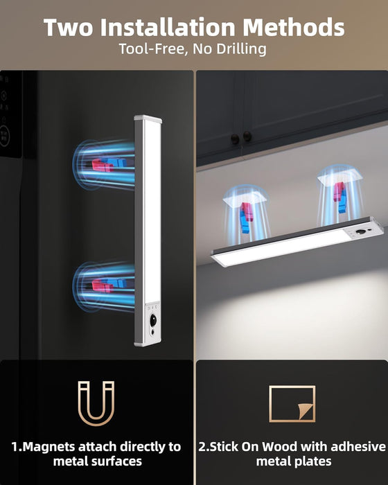 5-Pack Under Cabinet Lighting, 2400mAh Motion Sensor Light, LED Closet Lights Wireless, 6500K Dimmable, Timer, Magnetic, with Remote Control for Kitchen, Closet, Stair