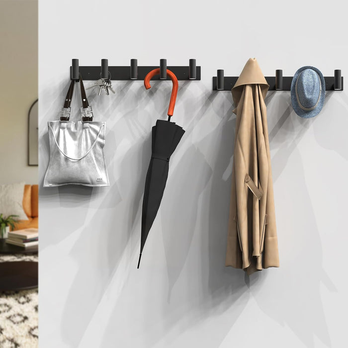Black Hat and Coat Wall Mount Rack 5 Hooks for Robes, Bags, Keys, and Towels Bathroom Towel Hanger Organizer (1 Pack)