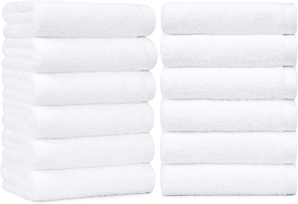 Soft and Thick Cotton Hand Towels for Bath, Kitchen, Gym, 16 x 26 in, White, 12-Pack