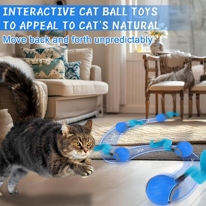 Interactive Cat Toy Ball - Automatic Interactive Cat Toys for Indoor Cats with 3 Tails, 2 Speeds Rechargeable Cat Enrich