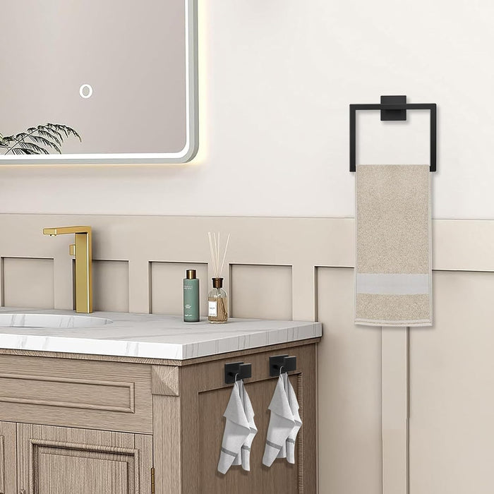 5 Piece Bathroom Towel Holder - 15.7 Inch Towel Bar - Matte Black