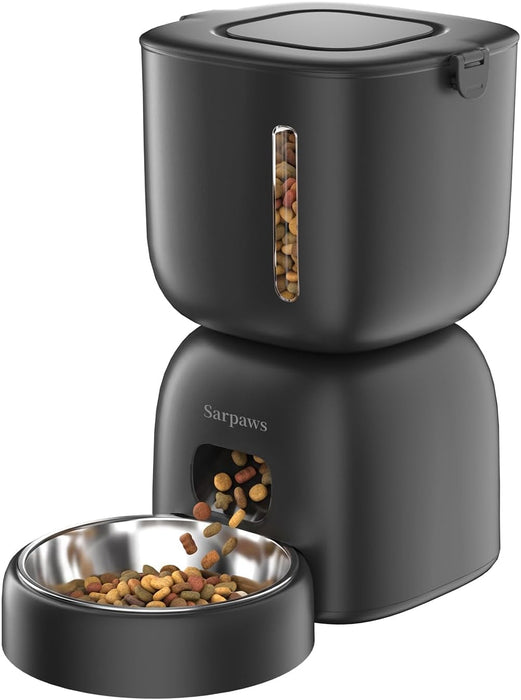 Automatic Cat Feeder, 3L Timed Pet Food Dispenser with 304 Stainless Steel Bowl, 10s Voice Recorder, Dual Power 180-Day 