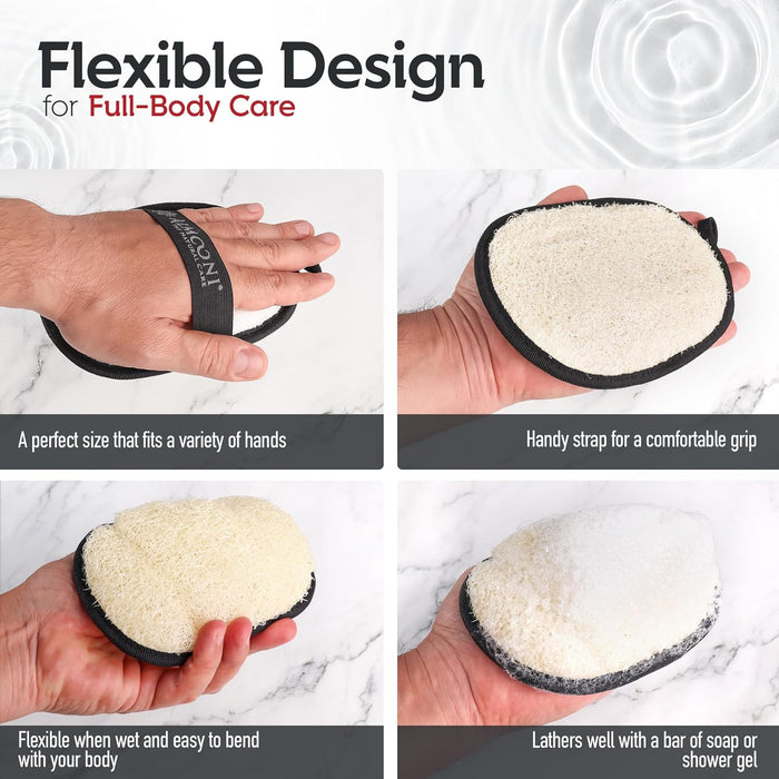 Loofah Sponge Body Scrubber for Men, Black, 2 Count