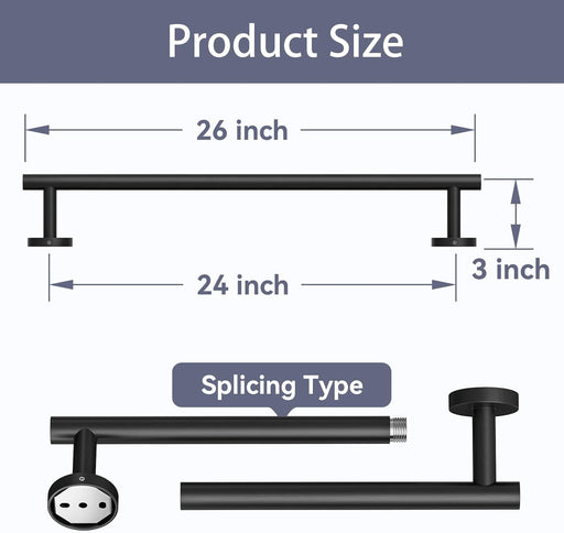 Matte Black Towel Bar, 24 Inch Bathroom Towel Rack, Modern Bathroom Decor