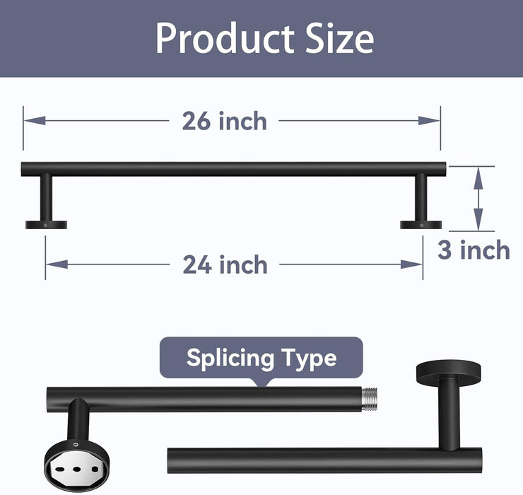 Matte Black Towel Bar, 24 Inch Bathroom Towel Rack, Modern Bathroom Decor