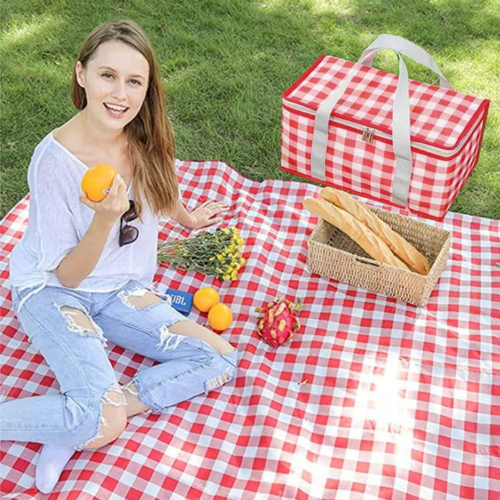 Insulated Bag Picnic Basket Bags Beach Bag Foldable Cooler Bag Reusable with Zippered top-for Warm or Cold Picnic Access