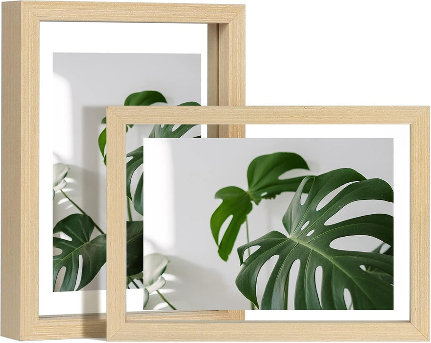5x7 Floating Frames Set of 2, Double Plexiglass Picture Frame, Made of Solid Wood Display Any Size Photo up to 5x7, Wall