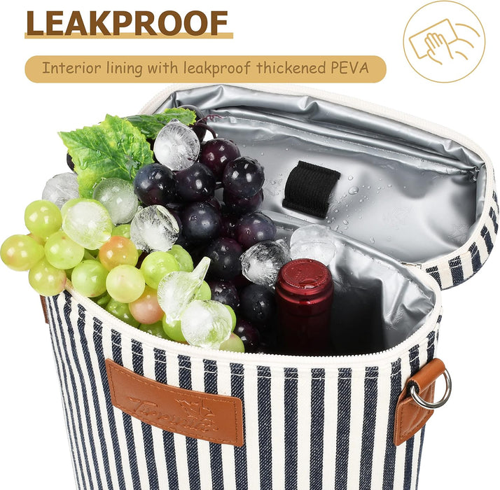 2 Bottle Insulated Wine Tote Carrier Bag