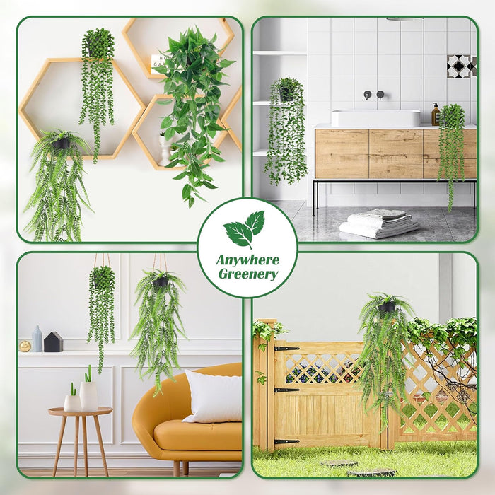 4Pcs Fake Hanging Plants with Lush Cascading Greenery