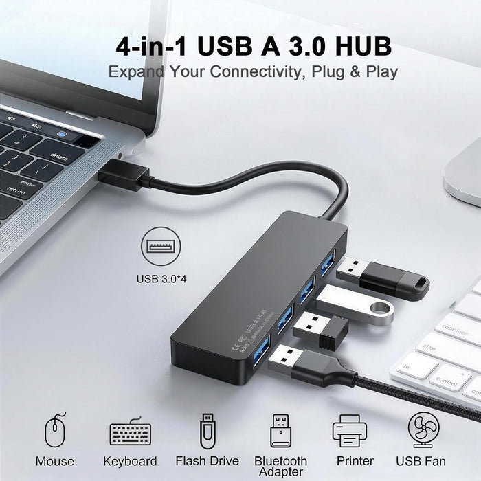 USB 3.0 Hub, 4-Port Multiple USB A Splitter for PC/Laptop/Desktop 0.8ft