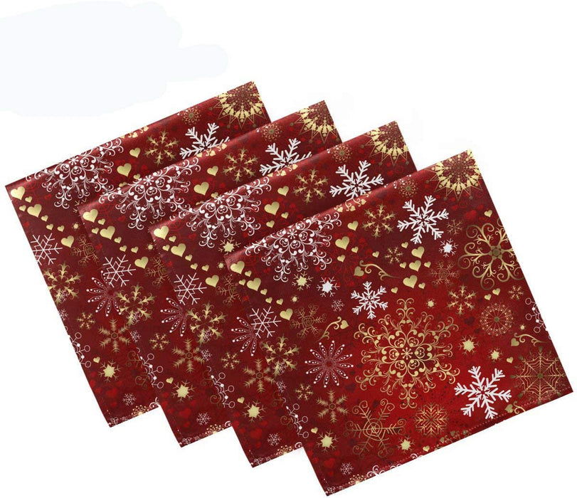 Pfrewn Christmas Snowflake Red Cloth Napkins Set of 6 Xmas Snowman Winter Dinner Napkins Solid Washable Reusable Polyester Table Napkins Oversized 20"X20" with Hemmed Edges for Home Weeding Decoration