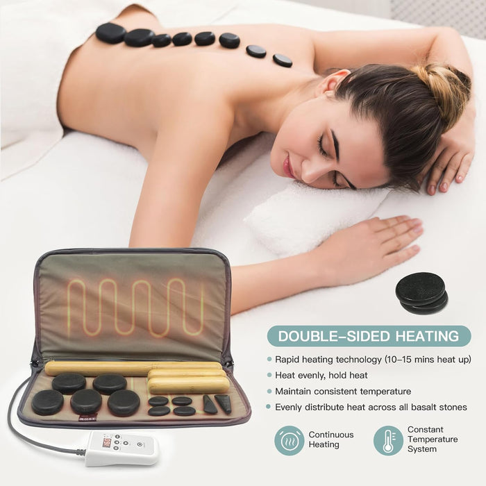 Massage Stones Set with Warmer Kit Hot Rocks Bamboo for Massage Hot Stones Massage Warmer Kit with Temperature Control a
