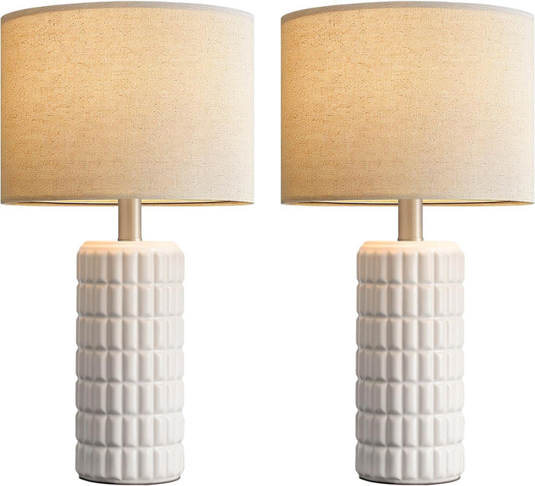 23" Modern Ceramic Table Lamps Set of 2, Lamps for Bedroom, White