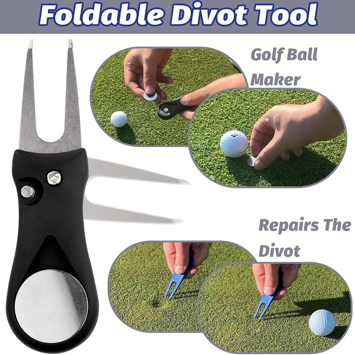 7Pcs Golf Accessories Kit, Include Golf Club Cleaner Towel Ball Bag Divot Tool Score Counter Range Chart Card Tee Elevat
